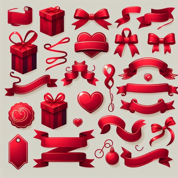 red ribbons and tags set