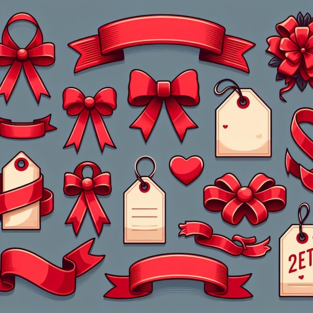 red ribbons and tags set
