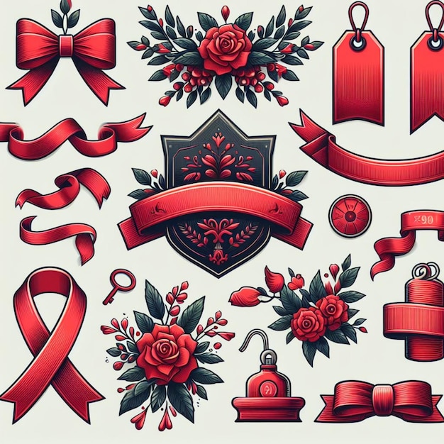 red ribbons and tags set