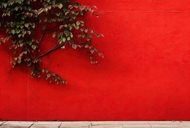красная стена в стиле гармонии с природой