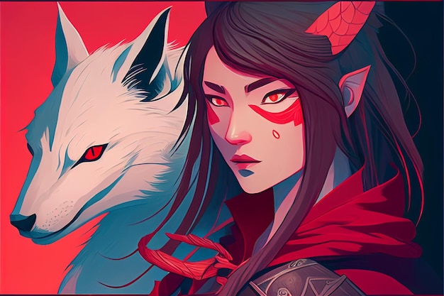 Red Riding Hood Character Art in de stijl van het Okami-spel