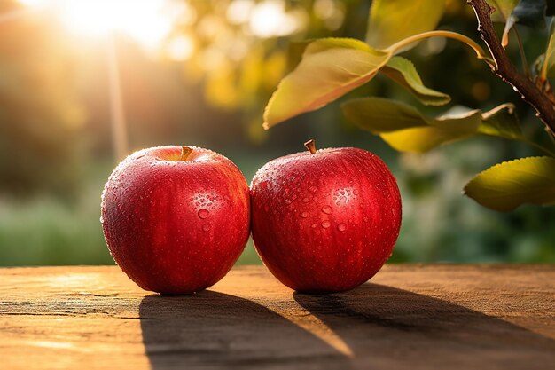 Red Ripe Apples Hanging on a Branch Closeup