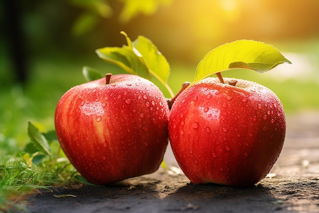 Red Ripe Apples Hanging on a Branch