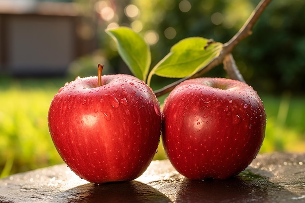 Red Ripe Apples Hanging on Branch