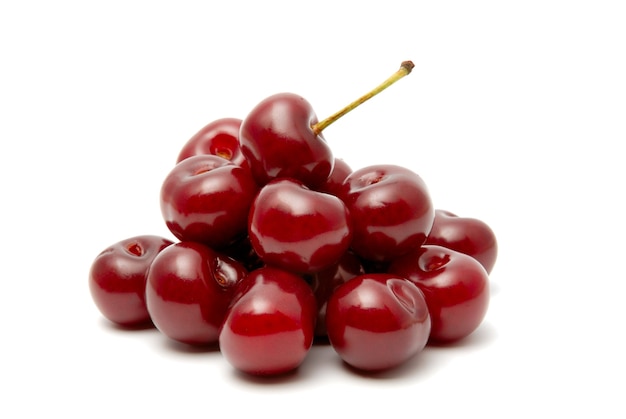 Red ripe cherry on a white background