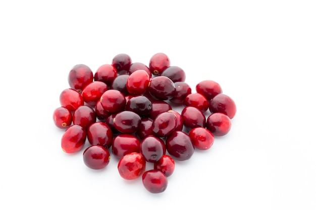 Red ripe cranberries on white