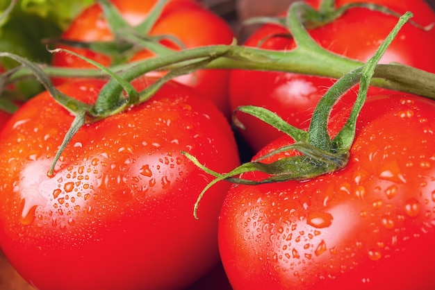 Red ripe raw tomato close up