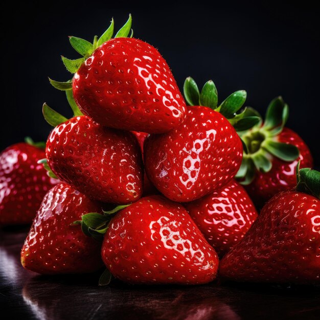 Red ripe strawberries background Close up top view Generative AI