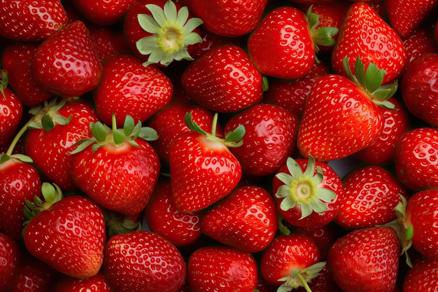 Red Ripe Strawberries Background with Many Sweet Fruits Raw Berry Food Texture for Design Concept