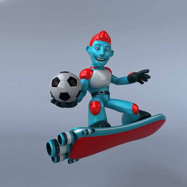 Photo red robot with football ball