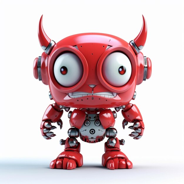 A red robot with horns and horns with a white background.