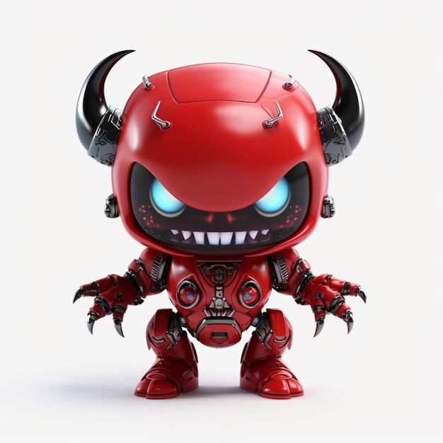 A red robot with horns and horns with a white background.