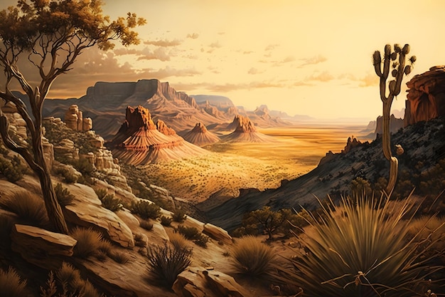 Red rock canyon woestijn in Nevada panoramisch landschap 's avonds Neuraal netwerk gegenereerde kunst
