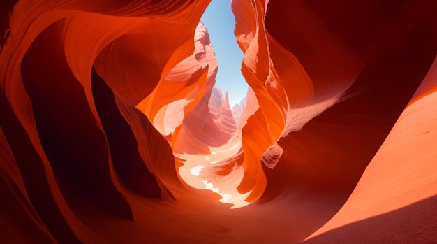 Красная скальная формация, через которую светит солнце.