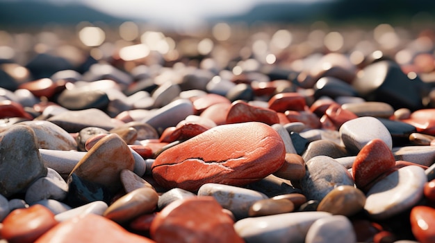 Foto una roccia rossa seduta in cima a un mucchio di rocce può essere usata per raffigurare la forza, l'unicità o la distinzione dalla folla.