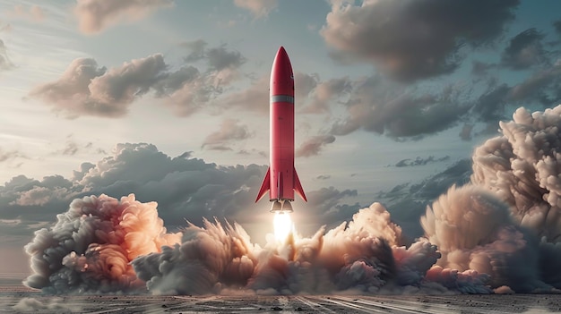 Red Rocket Launching Into the Sky