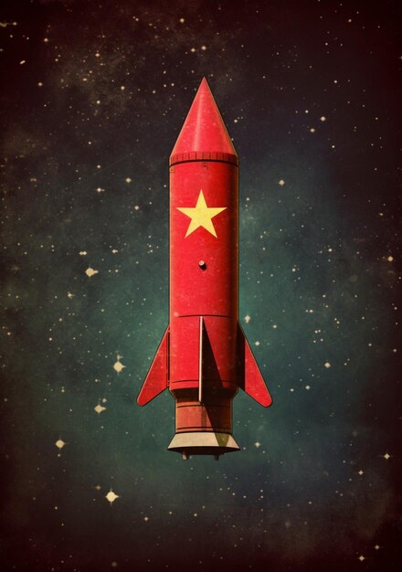 A red rocket with a star on it