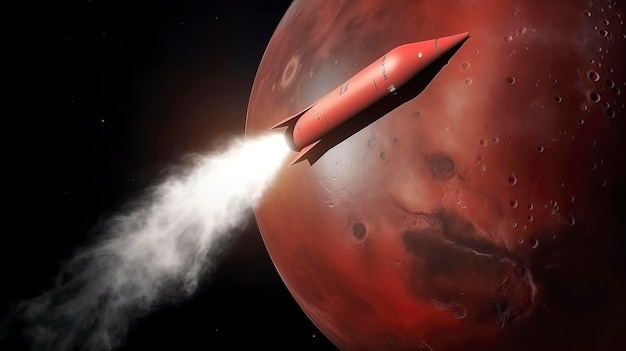 A red rocket with the word mars on it