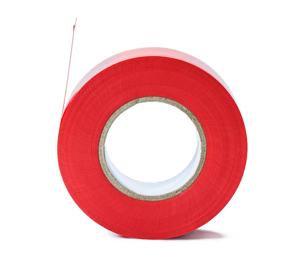 Red roll of insulation tape isolated on white