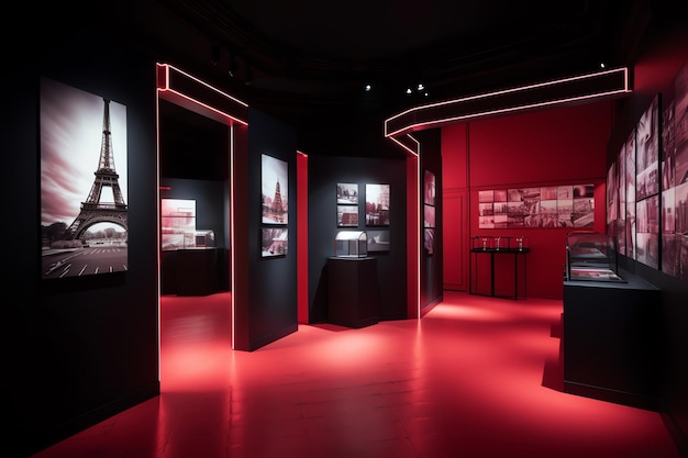 A red room with a red wall and a black and white sign that says'the city of berlin '