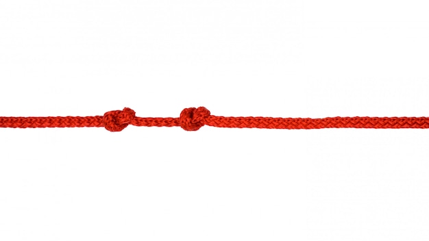 Thin Red String Or Rope With Knots Isolated On White Stock Photo