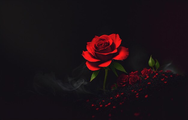 Photo red rose on black background with copy space for text valentine's day concept