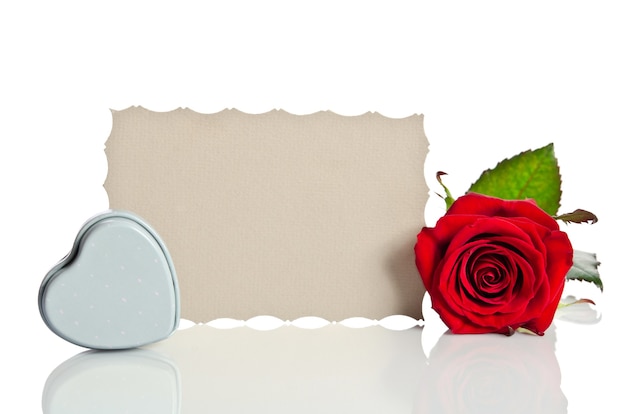 Red rose and blank gift card
