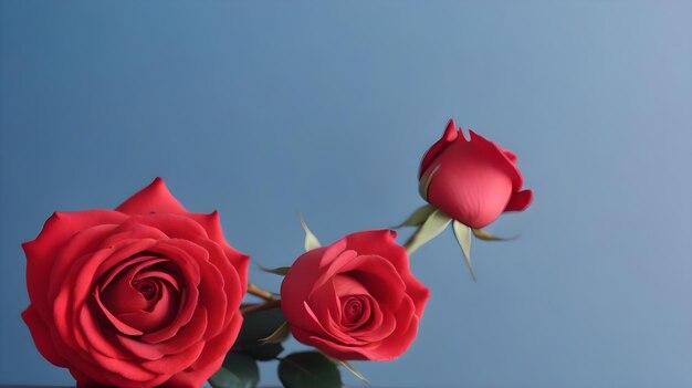 Foto fiore di rosa rossa in un ambiente blu romantico generativo ai