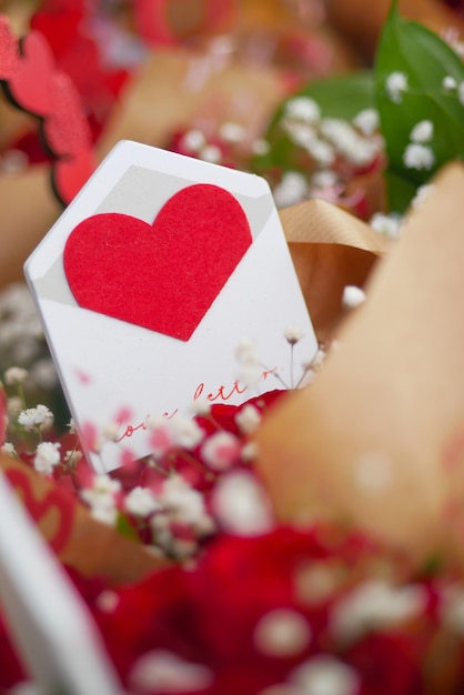 Red Rose Bouquet and heart shape symbol for gift