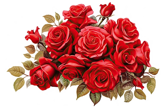 Red rose bouquet isolated on white background