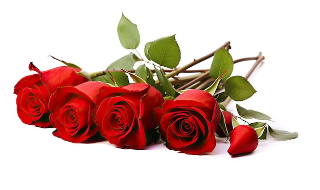 白い背景に分離された赤いバラの花束