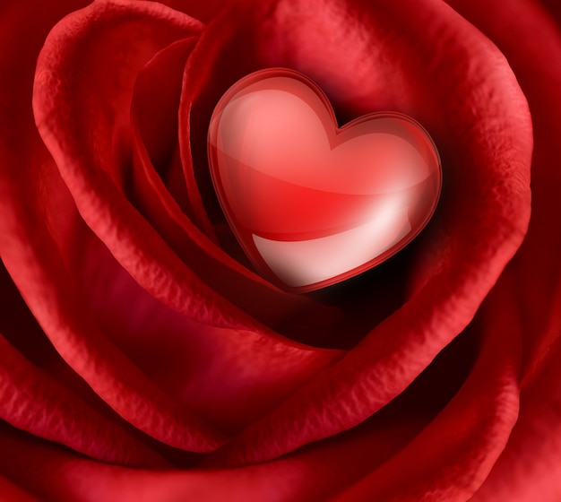 Red rose closeup full screen with heart inside