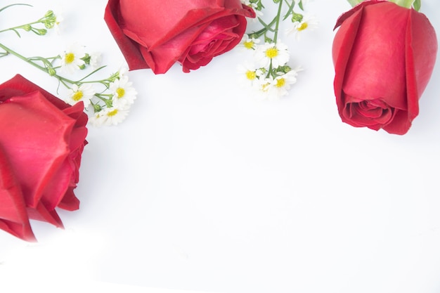 Red rose and composition flowers frame