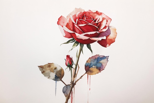 Красная роза цветок фон акварель ботаническая иллюстрация весенний сезон
