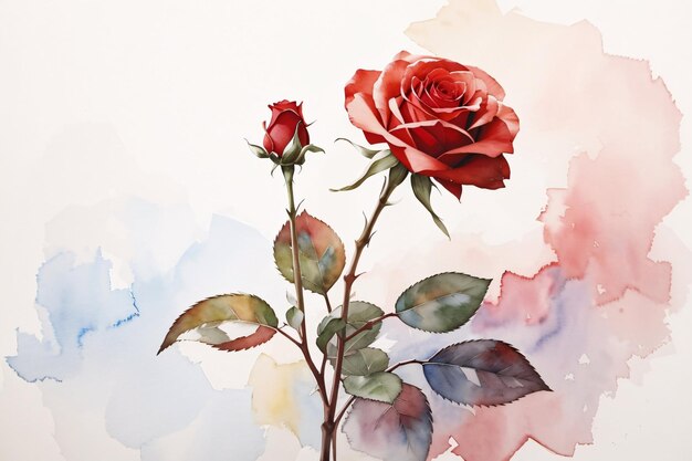 Red rose flower background watercolor botanical illustration spring season