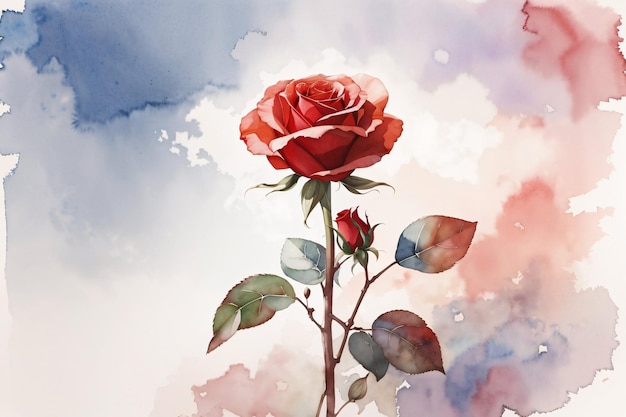 Red rose flower background watercolor botanical illustration spring season