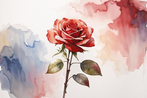 Red rose flower background watercolor botanical illustration spring season