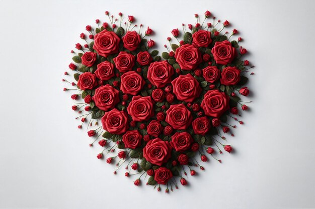 Red rose flower bouquet heart shape on light background