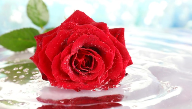 Photo red rose flower on liquid