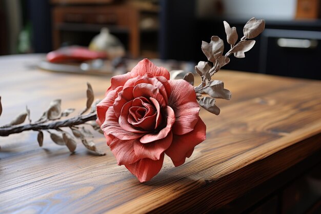 Photo red rose flower made of leather