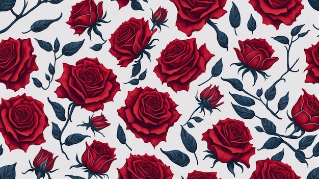 Premium AI Image | red rose flowers watercolor seamless pattern