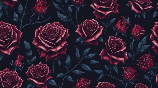 red rose flowers watercolor seamless pattern