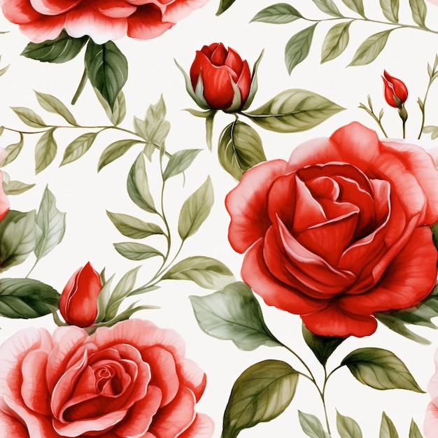 Red rose flowers watercolor seamless patterns