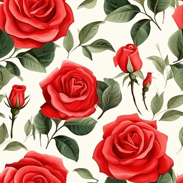 Red rose flowers watercolor seamless patterns