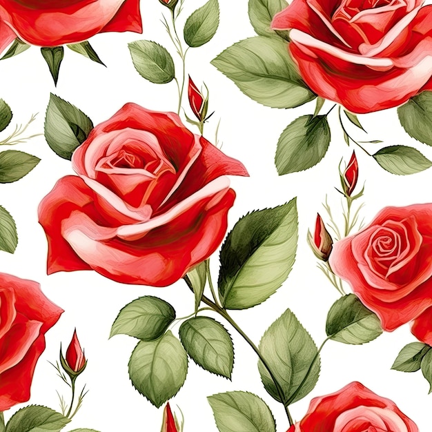 red rose flowers watercolor seamless patterns