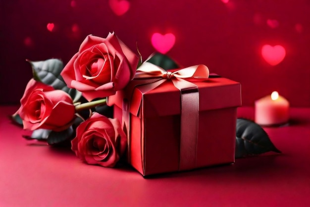 red rose and gift box HD 8K wallpaper Stock Photographic Image