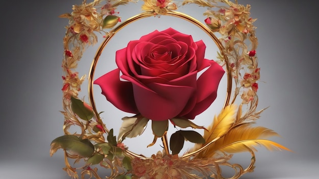 red rose in golden frame valentine theme