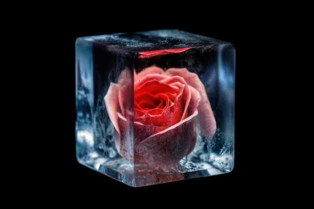 Red rose ice cube Generate Ai