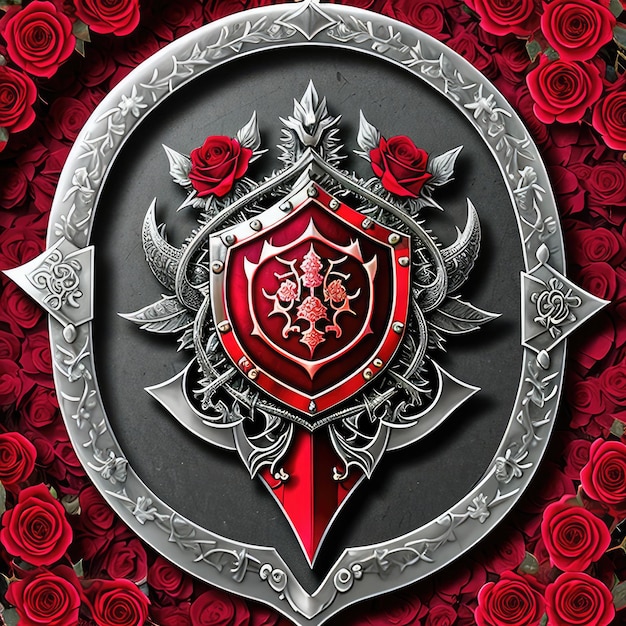 ophøre Articulation Arne Premium AI Image | A red rose is framed with a shield and a shield on it.