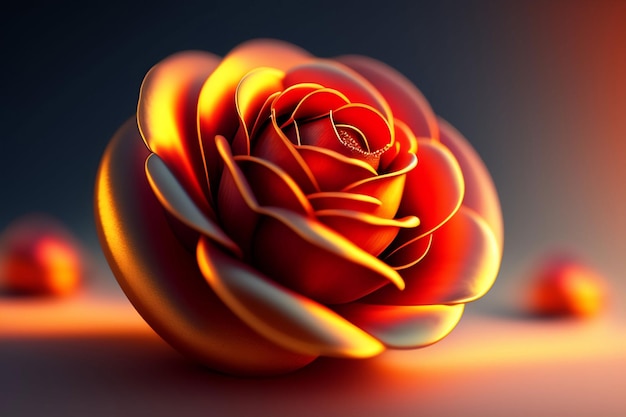 A red rose is lit up with a flame effect.